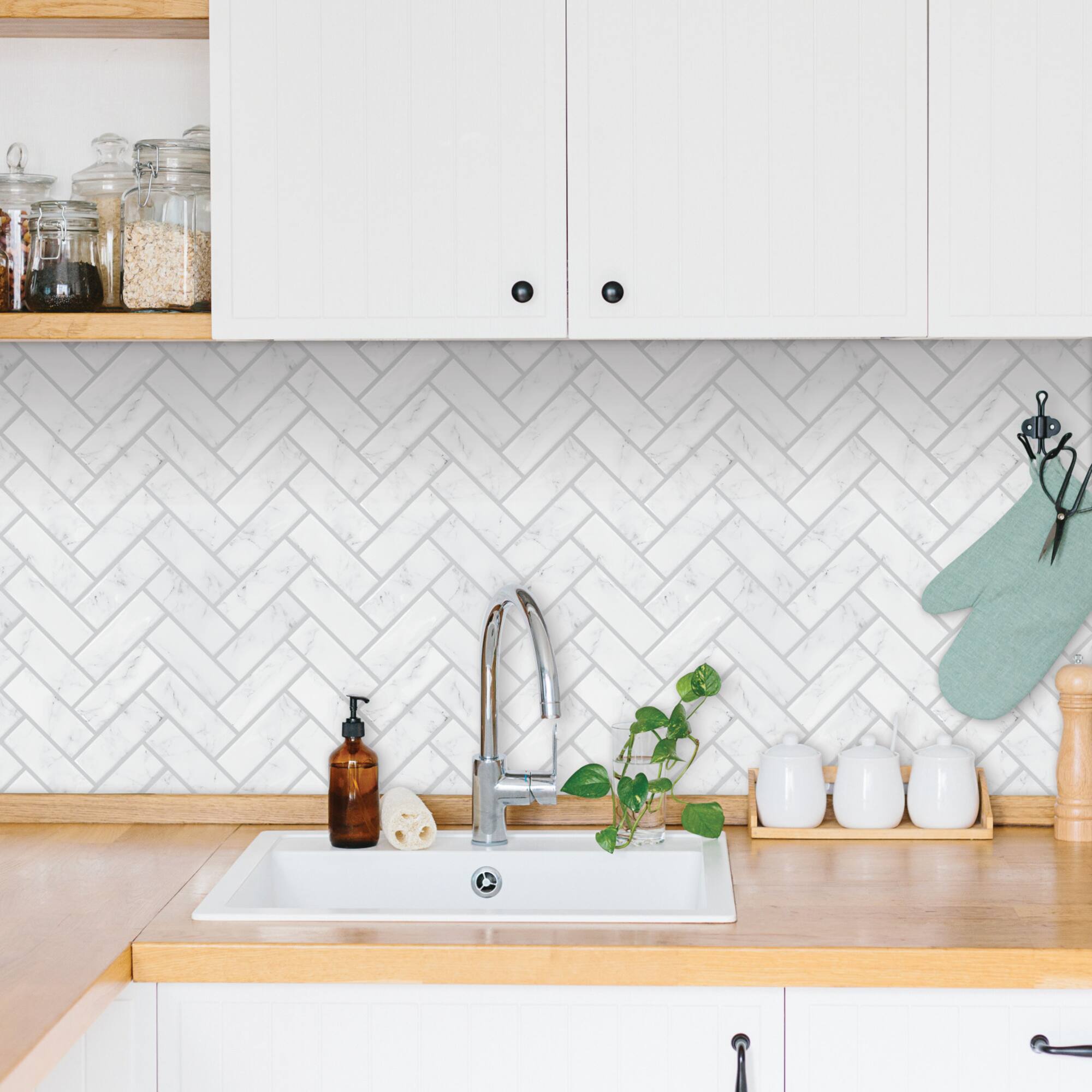 RoomMates Marble Herringbone Peel & Stick Sticktile